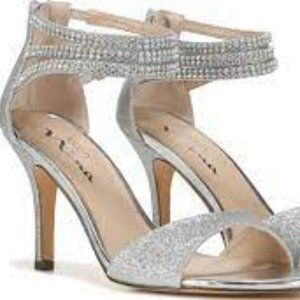 SIlver peep-toe sandal